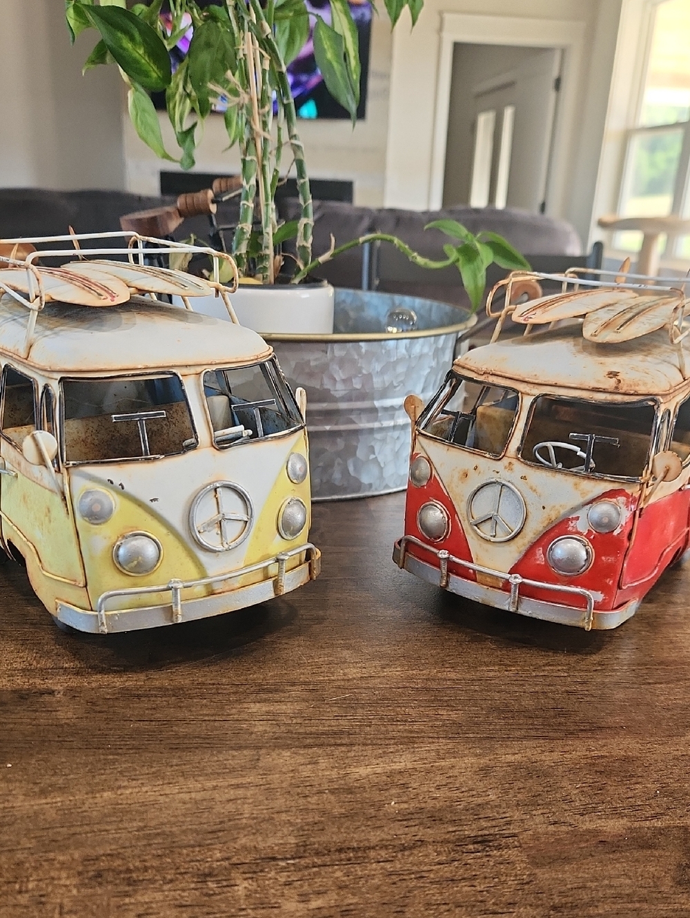 Vintage Metal Camper Van Decorative Figurines - Yellow & Red